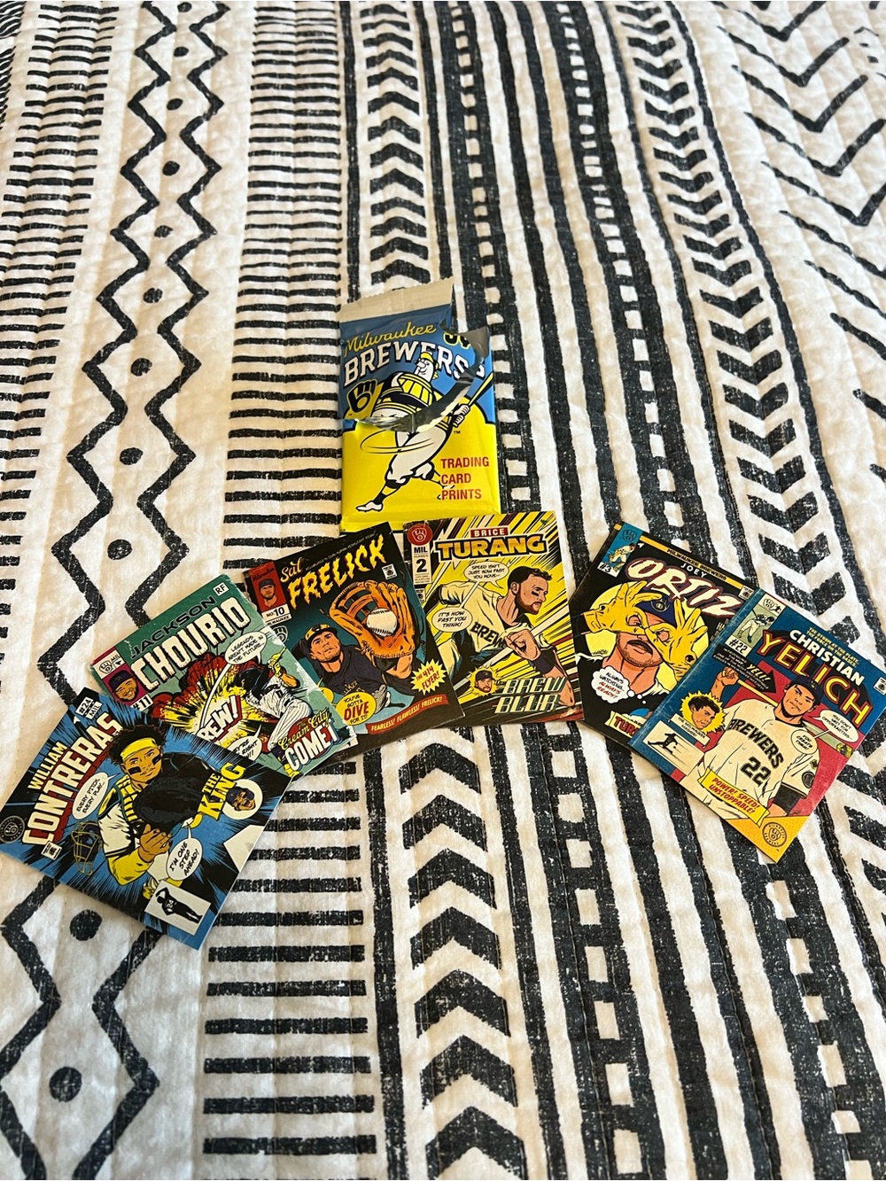 Milwaukee Brewers Comic-Style Trading Card Prints - Yellow & Blue Set